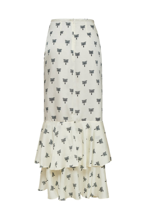 Sevilla Martellato Silk Skirt / Ivory - Black Polka Palms